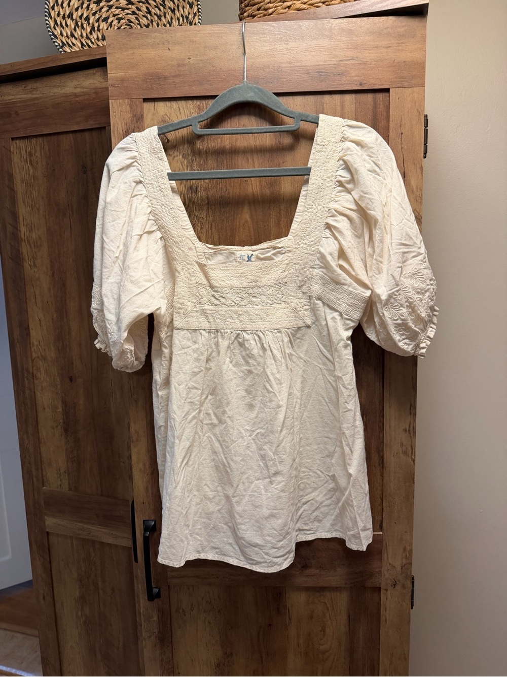 Anthropologie cotton Edme & Esyllte Cream Square-Neck Puff Sleeve Women's Top